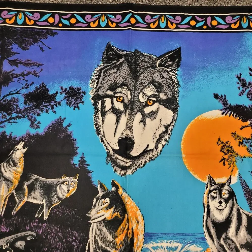 Wolf Tapestry Wall Hanging Blue Moon Wildlife Cabin Lodge Southwestern Decor